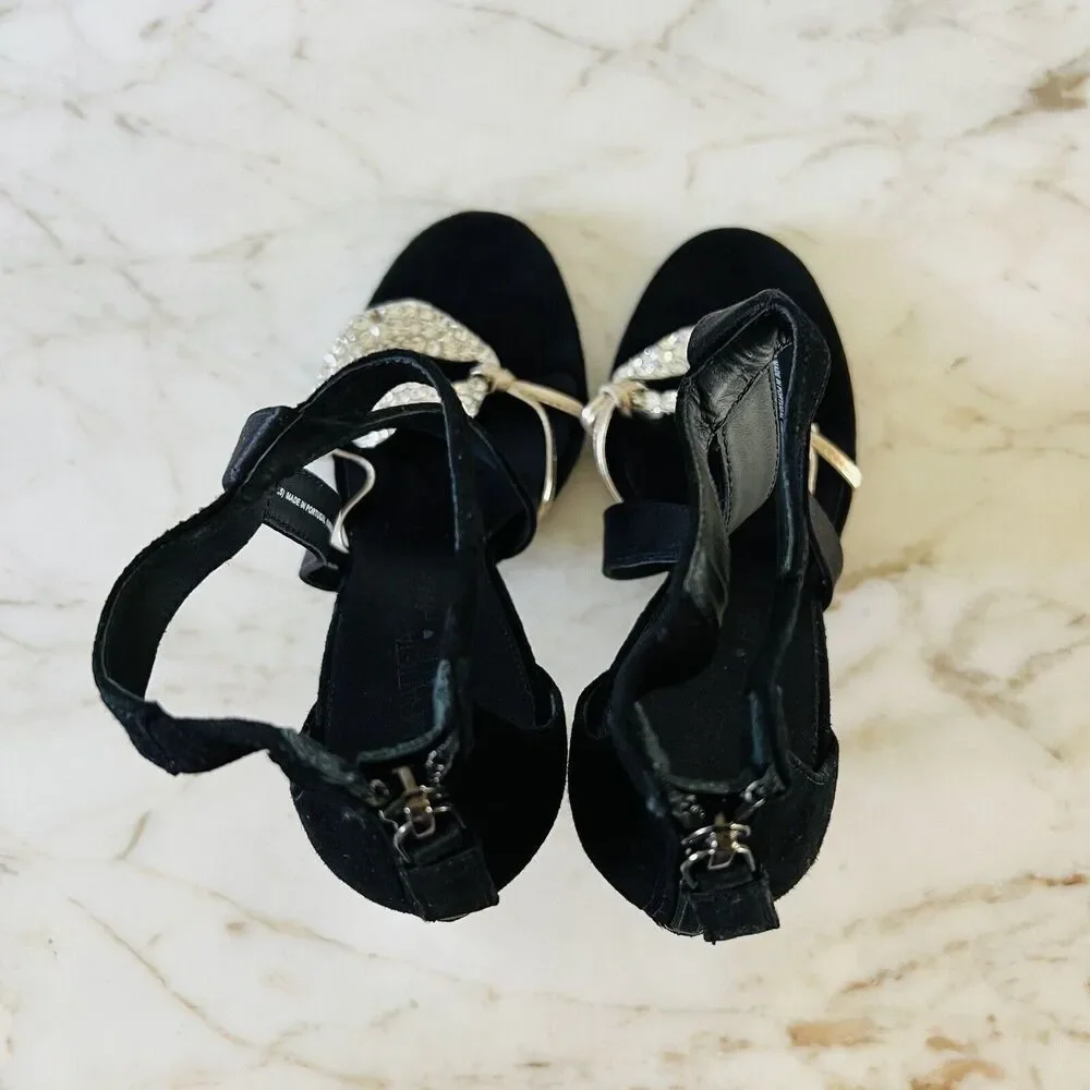 2019 GIAMBATTISTA VALLI x H&M Suede Black Crystal Lips Sandals Heels - EU 8/US 7